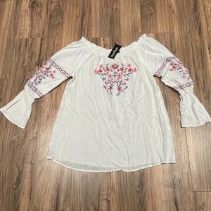BooHoo Dani Off the Embroidered Shoulder Shift Dress - Size 10